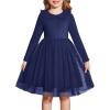 Arshiner Toddler Tutu Dress Girls Long Sleeve Fall Winter Peter Pan Collar Party Tulle Dresses for 2-6Y(Navy Blue)