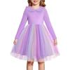 Arshiner Toddler Tutu Dress Girls Long Sleeve Fall Winter Peter Pan Collar Party Tulle Dresses for 2-6Y(Purple Rainbow)