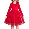 Arshiner Toddler Tutu Dress Girls Long Sleeve Fall Winter Peter Pan Collar Party Tulle Dresses for 2-6Y(Red)