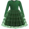 Arshiner Toddler Tutu Dress Girls Long Sleeve Fall Winter Ruffle Tiered Holiday Party Tulle Dresses(Green)