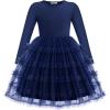 Arshiner Toddler Tutu Dress Girls Long Sleeve Fall Winter Ruffle Tiered Holiday Party Tulle Dresses(Navy Blue)