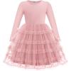 Arshiner Toddler Tutu Dress Girls Long Sleeve Fall Winter Ruffle Tiered Holiday Party Tulle Dresses(Pink)