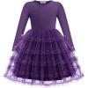 Arshiner Toddler Tutu Dress Girls Long Sleeve Fall Winter Ruffle Tiered Holiday Party Tulle Dresses(Purple)