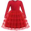 Arshiner Toddler Tutu Dress Girls Long Sleeve Fall Winter Ruffle Tiered Holiday Party Tulle Dresses(Red)