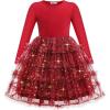 Arshiner Toddler Tutu Dress Girls Long Sleeve Fall Winter Ruffle Tiered Holiday Party Tulle Dresses(Sequin Red)