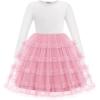 Arshiner Toddler Tutu Dress Girls Long Sleeve Fall Winter Ruffle Tiered Holiday Party Tulle Dresses(White Pink)