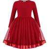 Arshiner Toddler Tutu Dress Little Girls Fall Winter Long Sleeve Holiday Party Tulle Dresses 3-8Y(Red)