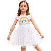 Arshiner Toddler Tutu Dress Little Girls Fluffy Summer Dresses Casual Party Tulle Sundress for Kids 2-6Y(White Rainbow Dot)