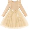 Arshiner Toddler Tutu Dress Little Girls Long Sleeve Casual Tulle Kids Fall Winter Outfits with Ribbon(Beige)