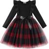 Arshiner Toddler Tutu Dress Little Girls Long Sleeve Casual Tulle Kids Fall Winter Outfits with Ribbon(Black Red Plaid)