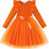 Arshiner Toddler Tutu Dress Little Girls Long Sleeve Casual Tulle Kids Fall Winter Outfits with Ribbon(Burnt Orange)