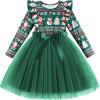Arshiner Toddler Tutu Dress Little Girls Long Sleeve Casual Tulle Kids Fall Winter Outfits with Ribbon(Christmas Green)