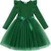 Arshiner Toddler Tutu Dress Little Girls Long Sleeve Casual Tulle Kids Fall Winter Outfits with Ribbon(Deep Green)
