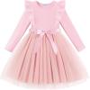 Arshiner Toddler Tutu Dress Little Girls Long Sleeve Casual Tulle Kids Fall Winter Outfits with Ribbon(Pink)
