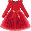 Arshiner Toddler Tutu Dress Little Girls Long Sleeve Casual Tulle Kids Fall Winter Outfits with Ribbon(Red)
