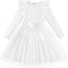 Arshiner Toddler Tutu Dress Little Girls Long Sleeve Casual Tulle Kids Fall Winter Outfits with Ribbon(White)
