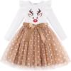 Arshiner Toddler Tutu Dress Little Girls Long Sleeve Casual Tulle Kids Fall Winter Outfits with Ribbon(White Reindeer)
