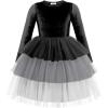 Arshiner Toddler Velvet Dress Girls Tulle Tutu Fall Winter Long Sleeve Tiered Holiday Party Dresses 2-8Y(Black Gray)