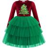Arshiner Toddler Velvet Dress Girls Tulle Tutu Fall Winter Long Sleeve Tiered Holiday Party Dresses 2-8Y(Christmas Green Tree)