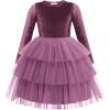 Arshiner Toddler Velvet Dress Girls Tulle Tutu Fall Winter Long Sleeve Tiered Holiday Party Dresses 2-8Y(Fuchsia)