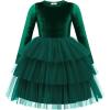 Arshiner Toddler Velvet Dress Girls Tulle Tutu Fall Winter Long Sleeve Tiered Holiday Party Dresses 2-8Y(Green)