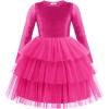 Arshiner Toddler Velvet Dress Girls Tulle Tutu Fall Winter Long Sleeve Tiered Holiday Party Dresses 2-8Y(Hot Pink)