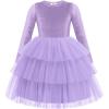 Arshiner Toddler Velvet Dress Girls Tulle Tutu Fall Winter Long Sleeve Tiered Holiday Party Dresses 2-8Y(Lavender)