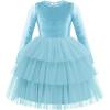 Arshiner Toddler Velvet Dress Girls Tulle Tutu Fall Winter Long Sleeve Tiered Holiday Party Dresses 2-8Y(Light Blue)