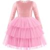 Arshiner Toddler Velvet Dress Girls Tulle Tutu Fall Winter Long Sleeve Tiered Holiday Party Dresses 2-8Y(Pink)