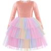 Arshiner Toddler Velvet Dress Girls Tulle Tutu Fall Winter Long Sleeve Tiered Holiday Party Dresses 2-8Y(Pink Rainbow)