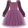 Arshiner Toddler Velvet Tutu Dress Tulle Puff Long Sleeve Square Neck Smocked Fall Winter Formal Party Birthday Dresses(Purple)