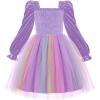 Arshiner Toddler Velvet Tutu Dress Tulle Puff Long Sleeve Square Neck Smocked Fall Winter Formal Party Birthday Dresses(Purple Rainbow)