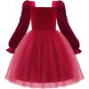 Arshiner Toddler Velvet Tutu Dress Tulle Puff Long Sleeve Square Neck Smocked Fall Winter Formal Party Birthday Dresses(Red)