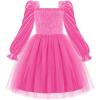 Arshiner Toddler Velvet Tutu Dress Tulle Puff Long Sleeve Square Neck Smocked Fall Winter Formal Party Birthday Dresses(Rose Red)