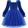 Arshiner Toddler Velvet Tutu Dress Tulle Puff Long Sleeve Square Neck Smocked Fall Winter Formal Party Birthday Dresses(Royal Blue)