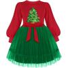 Arshiner Tulle Dress Toddler Girls Puff Long Lantern Sleeves Fall Winter Tutu Party Dresses with Tie Belt 3-8Y(Christmas Green Tree)