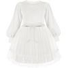 Arshiner Tulle Dress Toddler Girls Puff Long Lantern Sleeves Fall Winter Tutu Party Dresses with Tie Belt 3-8Y(White)