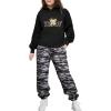 Arshinet Girls 2 Piece Outfits Hoodie Sweatsuit Sets Oversized Sweatshirt and Baggy Fall Fashion Sweatpant with Pockets(Teddy Print&camo)