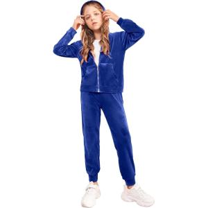 Arshiner 2 Piece Outfits for Girls Velour Tracksuit Hoodie and Jogger Set Sweatsuit Athletic Clothes Sets(Royal Blue)