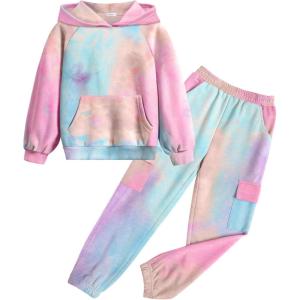 Arshiner 2 Pieces Girls Outfits Tie Dye Sweatsuits Pant Set Long Sleeve Athletic Sweatshirts and Sweatpants with Pockets(A-tie Dye)