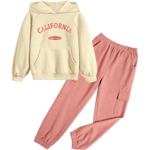 Arshiner 2 Pieces Girls Outfits Tie Dye Sweatsuits Pant Set Long Sleeve Athletic Sweatshirts and Sweatpants with Pockets(Beige&pink)