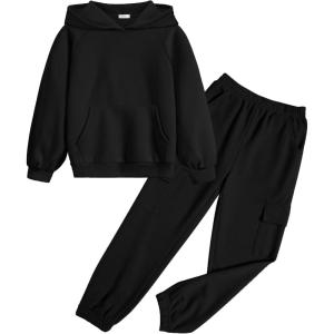 Arshiner 2 Pieces Girls Outfits Tie Dye Sweatsuits Pant Set Long Sleeve Athletic Sweatshirts and Sweatpants with Pockets(Black)