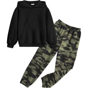 Arshiner 2 Pieces Girls Outfits Tie Dye Sweatsuits Pant Set Long Sleeve Athletic Sweatshirts and Sweatpants with Pockets(Black&camouflage)