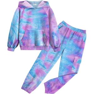 Arshiner 2 Pieces Girls Outfits Tie Dye Sweatsuits Pant Set Long Sleeve Athletic Sweatshirts and Sweatpants with Pockets(B-tie Dye)