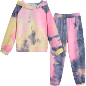 Arshiner 2 Pieces Girls Outfits Tie Dye Sweatsuits Pant Set Long Sleeve Athletic Sweatshirts and Sweatpants with Pockets(D-tie Dye)