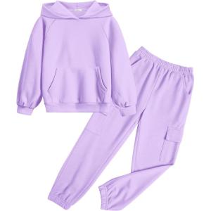 Arshiner 2 Pieces Girls Outfits Tie Dye Sweatsuits Pant Set Long Sleeve Athletic Sweatshirts and Sweatpants with Pockets(Lavender)