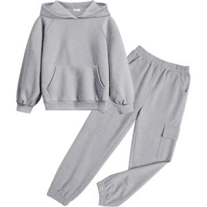 Arshiner 2 Pieces Girls Outfits Tie Dye Sweatsuits Pant Set Long Sleeve Athletic Sweatshirts and Sweatpants with Pockets(Light Gray)