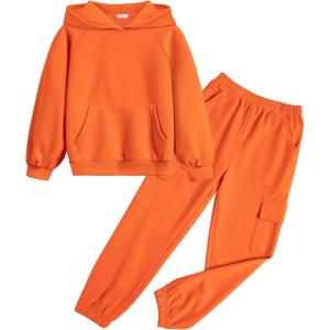 Arshiner 2 Pieces Girls Outfits Tie Dye Sweatsuits Pant Set Long Sleeve Athletic Sweatshirts and Sweatpants with Pockets(Orange)