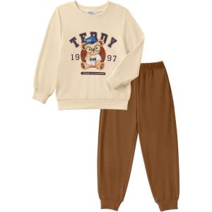 Arshiner Boys Camo Clothes 2 Piece Graphic Printed Sweatshirt and Pants Outfit Fall Winter Clothing Set 5-13 Years(A-beige & Brown)