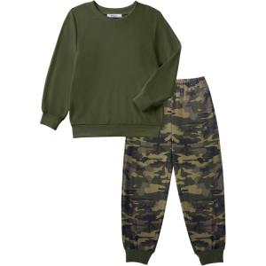 Arshiner Boys Camo Clothes 2 Piece Graphic Printed Sweatshirt and Pants Outfit Fall Winter Clothing Set 5-13 Years(Army Green & Camo)
